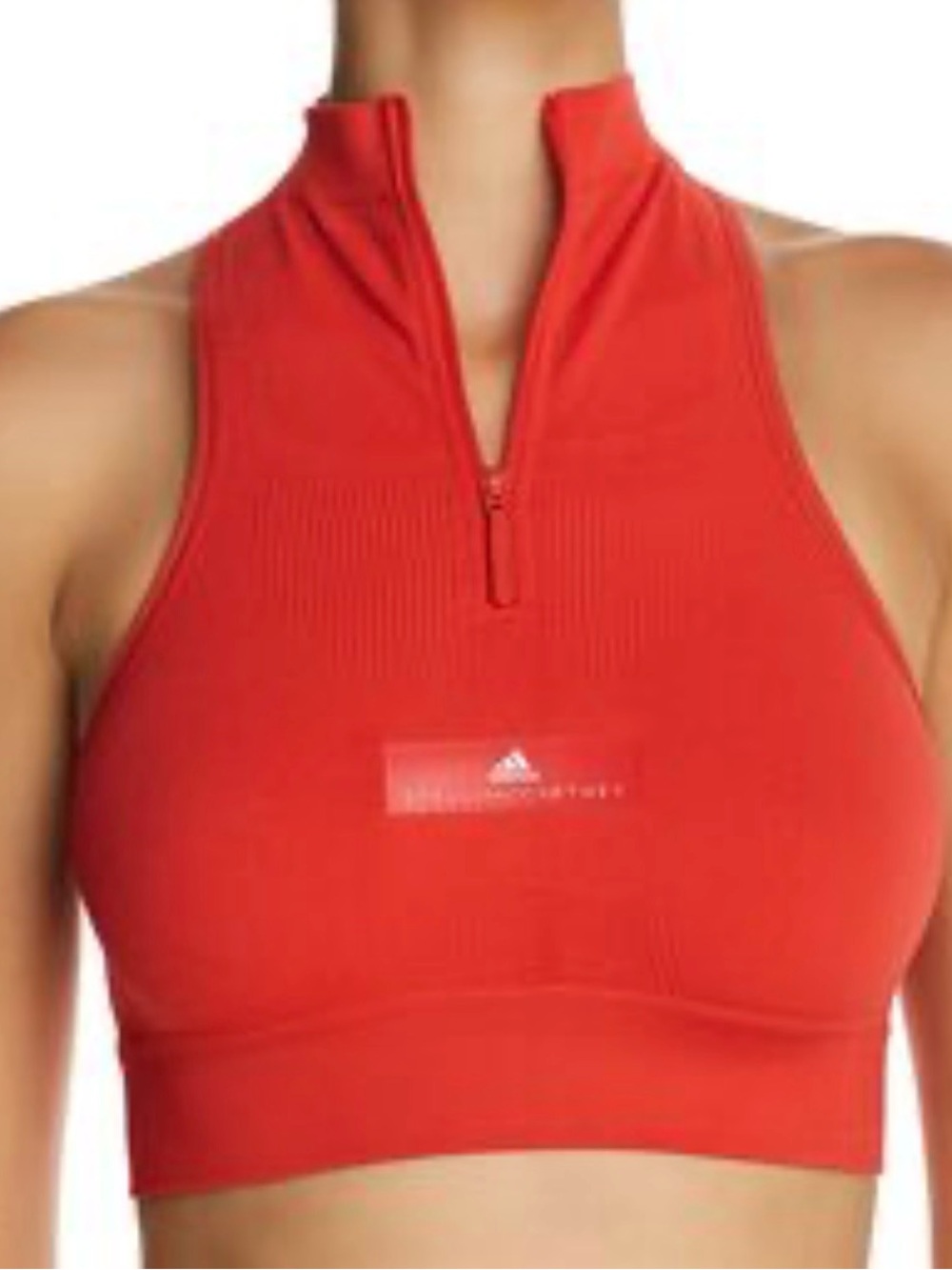 Adidas Stella Mc Cartney Red Zip-Front High-Neck Sports top